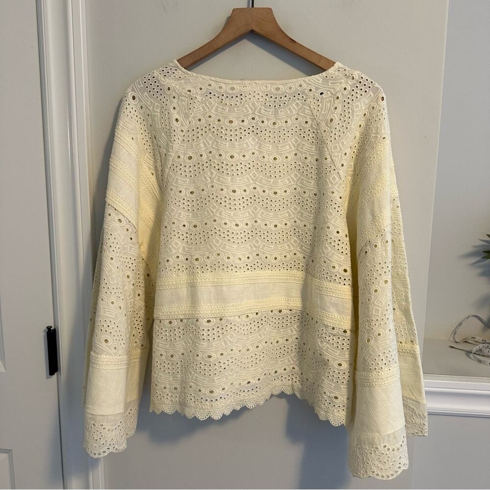 NWT Tuckernuck FLOE Cream Eyelet Cotton Flare Sleeve Pullover Top Small - Picture 8 of 15